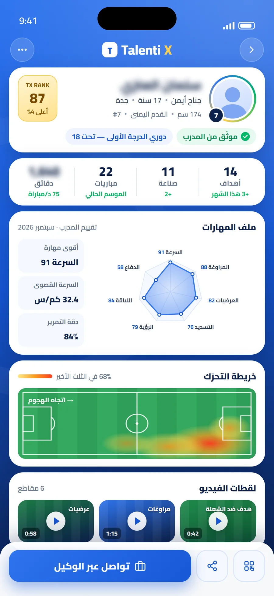 ملف لاعب موثّق في تالنتكس